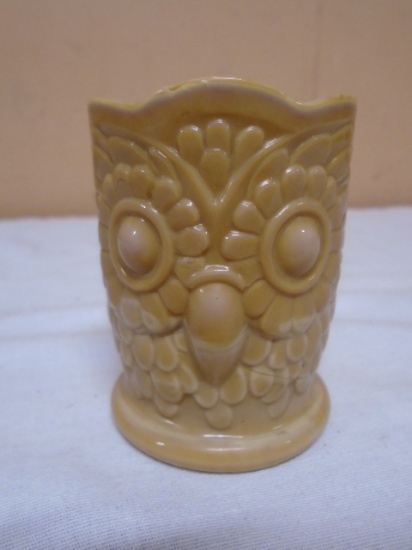 Bob St Clair Carmel Slag Art Glass Owl Toothpick Holder