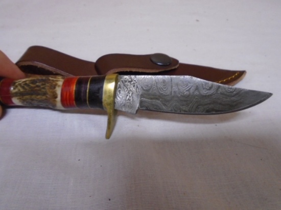 Custom Hanmade Damascus Blade Knife w/Leather Sheath