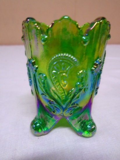 Joe St Clair Green Iridecent Glass Toothpick Holder