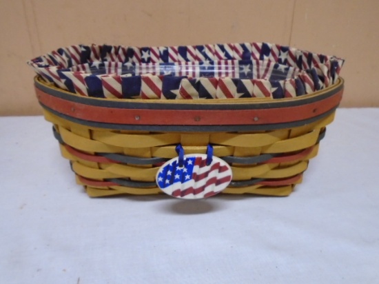 1999 Longaberger All American Blue Ribbon Bread Basket w/Liner and Protector