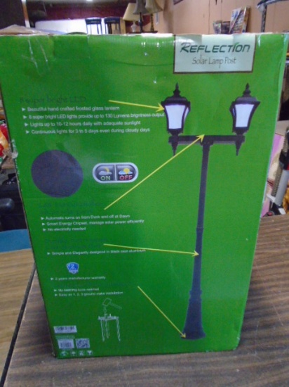 Reflection Solar Lamp Post Frosted Glass Lanterns w/Cast Aluminum Post-New in Box