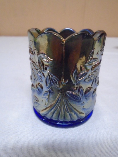 St Clair Blue Iridescent Glass Toothpick Holder