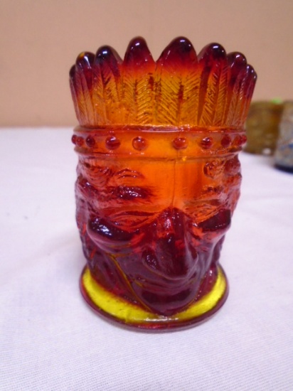 St Clair Amberina Glass Indian Chief Toothpick Holder