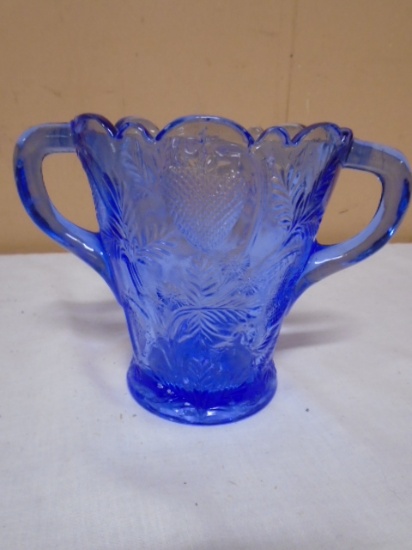 Blue Inverted Strawberry Two Handled Jar