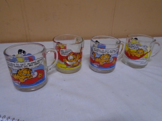 Set of (4) Glass Garfield McDonald's Mugs