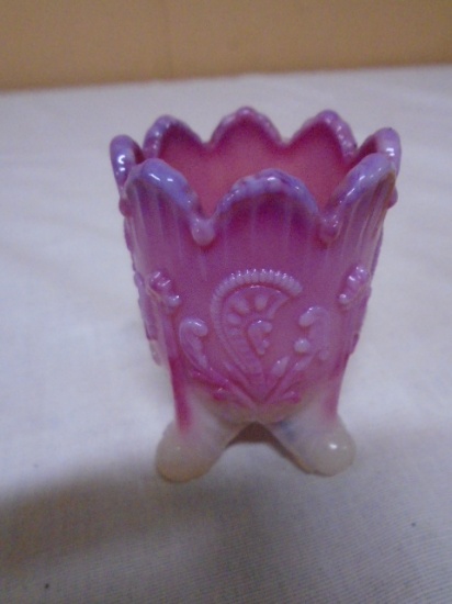 Inverted Fan and Feather Pink Slag Glass Toothpick Holder