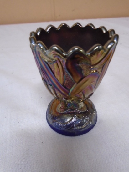 Blue Iridescent Carnival Glass Cup