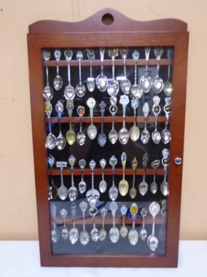 Cherry Collector Spoon Wall Display Cabinet Full of Spoons