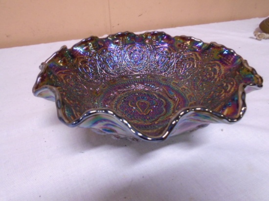Fenton Persian Medalion Purple Iridescent Carnival Glass Bowl