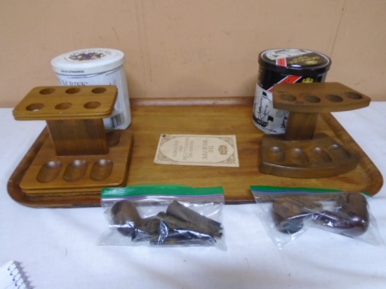 Wooden Tray-Pipe Stands-Pipes-Tobacco Tins