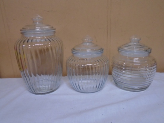 3pc Covered Glass Jar Set