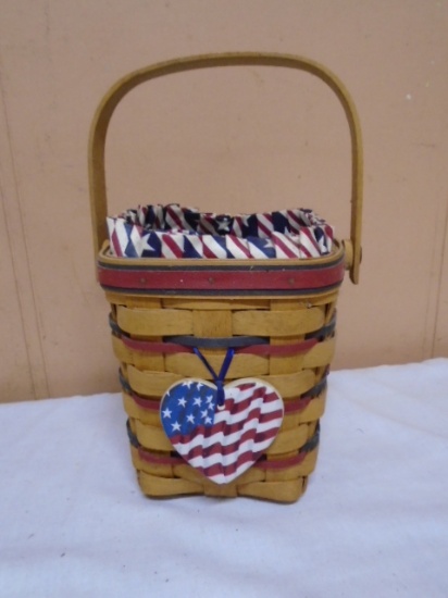1995 Longaberger All American Carry Along Basket w/ Liner & Protector