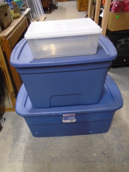 2 Large and 1 Small Storage Totes w/Lids