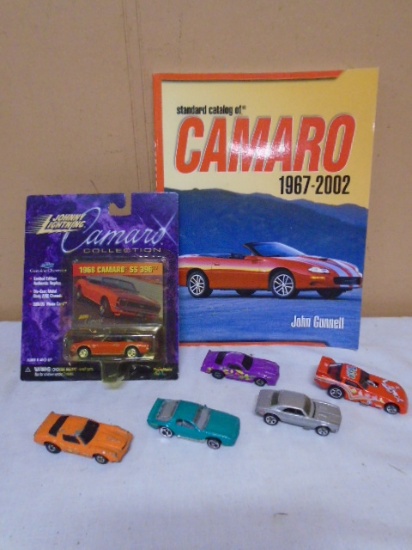 (7) 1:64 Scale Diecast Chevy Camaros and 1967-2002 Camaro Book
