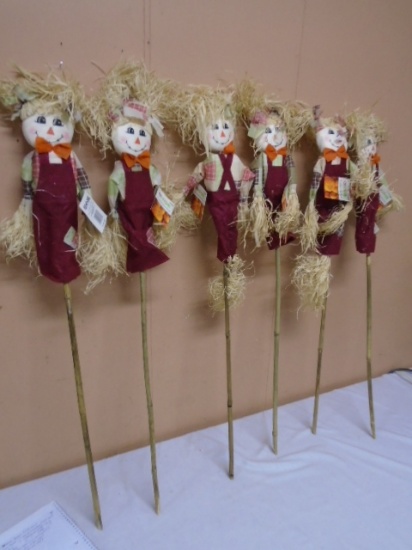 Group of 6 Decorative Garden Scarecrows