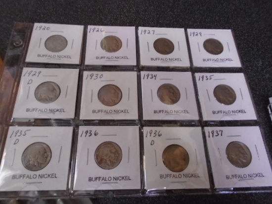 Group of (12) Assorted Date Buffalo Nickels