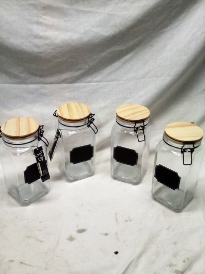 Qty. 4 Large 54 Oz Capacity Snap Wood Lid Canisters