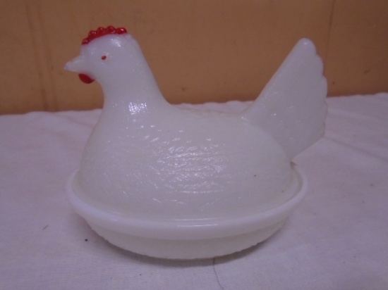 Vintage Glass Hen On Nest