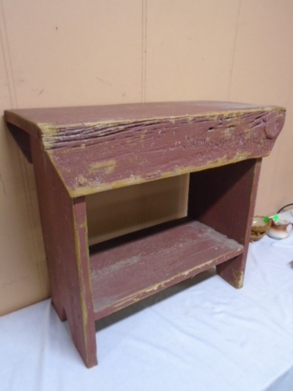 Primitive Style Wooden Bench w/ Shelf