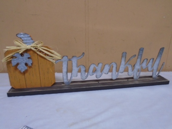 Wood and Galvanized Metal "Thankful" Décor Piece