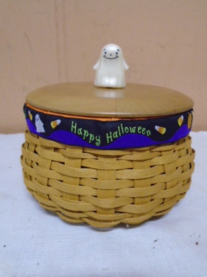 2004 Longaberger Small Round Trick or Treat Halloween Basket w/ Liner-Protector-Lid