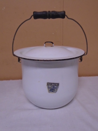 Vintage Belmont Porcelain Over Steel Chamber Pot w/ Lid