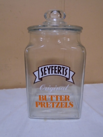 Glass Seyfert's Pretzel Jar w/ Lid