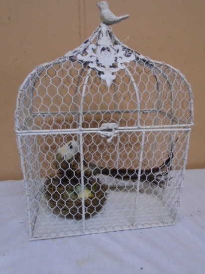 Metal Art Bird Cage w/ Bird-Birdnest-Eggs