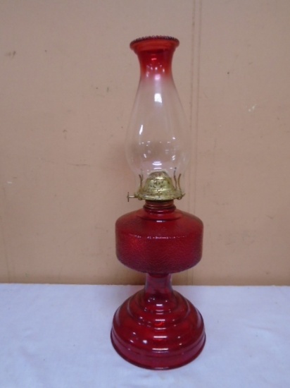 Vintage Red Glass Oil Lamp