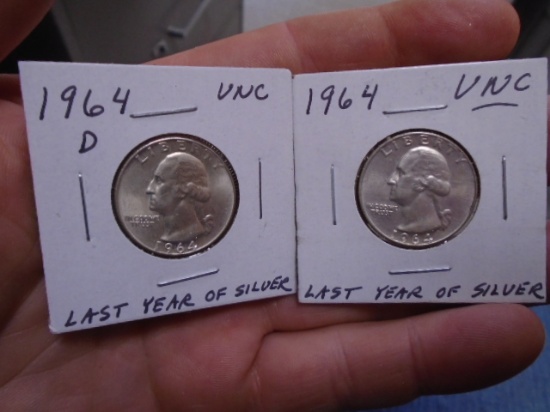 1964 D-Mint and 1964 Silver Washington Quarters