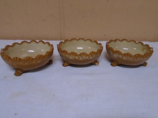 3 Pc. Group of Greentown Glass Chocolate Slag 3 Footed Bowls
