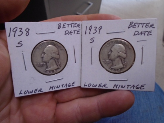 1938 S-Mint and 1939 S-Mint Silver Washington Quarters