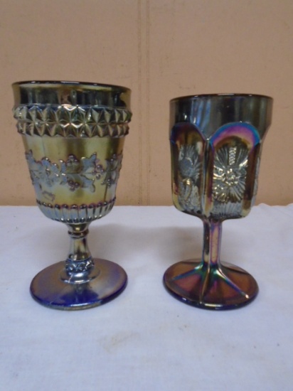 2 Vintage St Clair Glass Iridescent Goblets