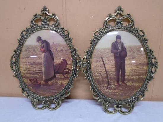 2 Pc. Set of The Angelus Jean-Francois Millet Metal Framed Bubble Picture