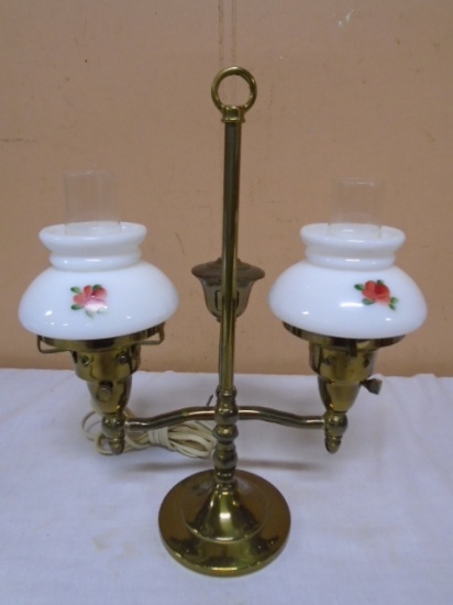Vintage Small Double Electric Hurricane Lamp w/ Handpainted Shades