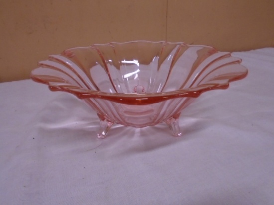 Pink Depression Glass 3 Footed Bowl