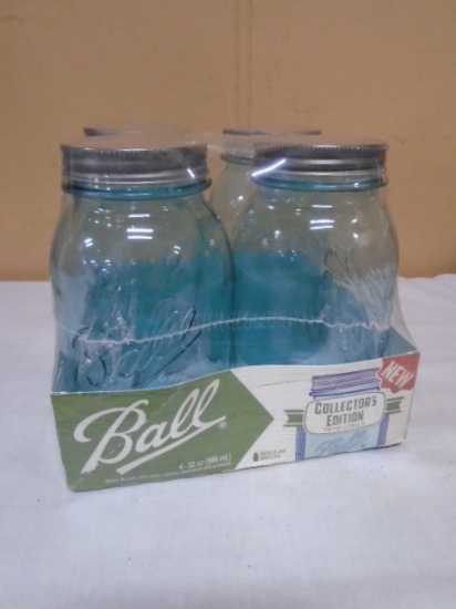 4pc Set of Collectors edition Quart Blue Glass Ball Jars