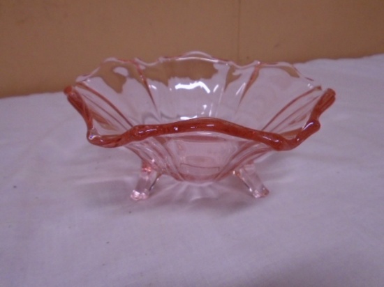 Pink Depression Glass 3 Footed Bowl