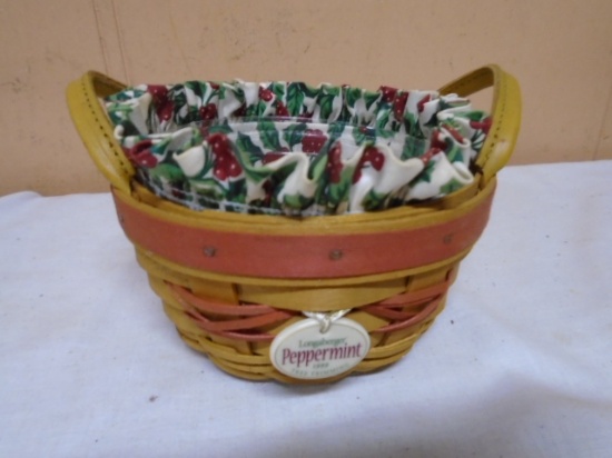 1999 Longaberger Peppermint Tree Trimming Basket w/Liner and Protector