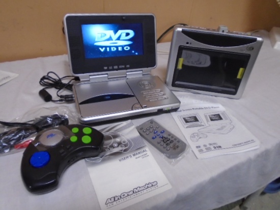 Dual Screen DVD Player w/Remote and All in One Video Game Plug and Play Game