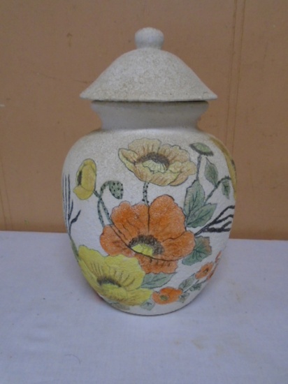 Hand Decorated Covered Stoneware Jar