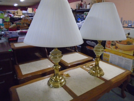 Beautiful Matching Pair of Brass Table Lamps