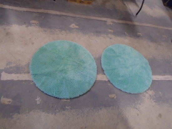 Pair of Round Turquoise Rubber Backed Rugs