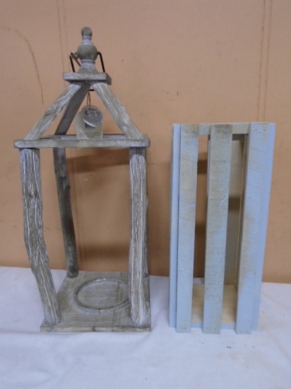 2 Wooden Candle Lanterns
