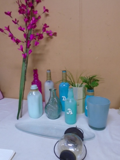 Large Group of Glass Bottles & Décor Items