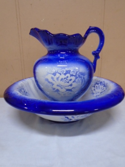 Cobalt Ironstone Pitcher and Bowl Set