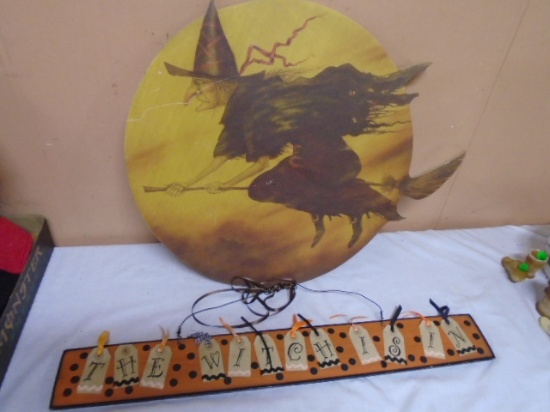 2pc Wooden Halloween Witch Décor