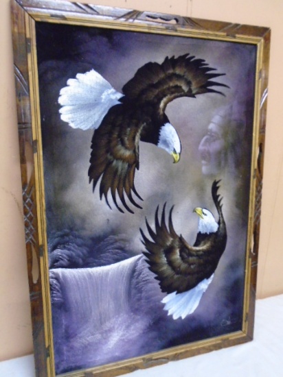 Large Native American Double Eagle Oil On Canvas Painting
