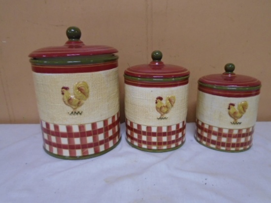 3pc Ceramic Canister Set w/ Chickens