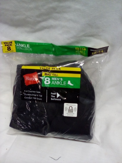 Hane's Men's Ankle Socks Qty. 8 Value Pack Black Size 12-14
